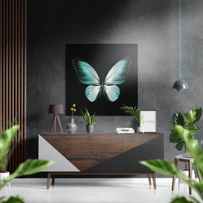 Teal butterfly on brushed aluminium dibond, wall art print