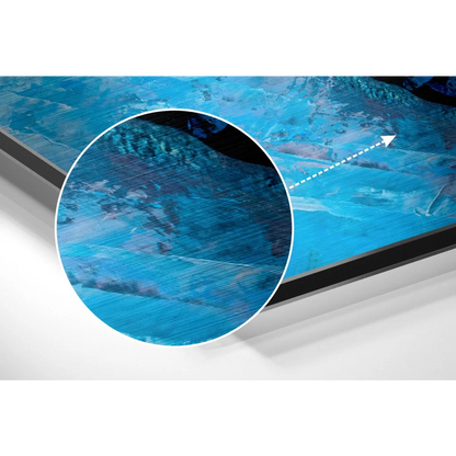 Vibrant blue abstract on brushed aluminium dibond TV screen