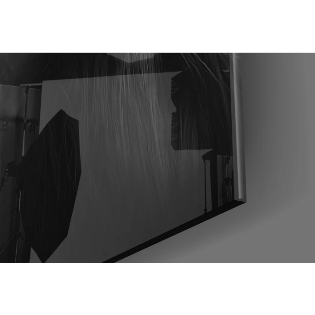 Pink butterfly wings glass wall art with bold red lips and black umbrella light