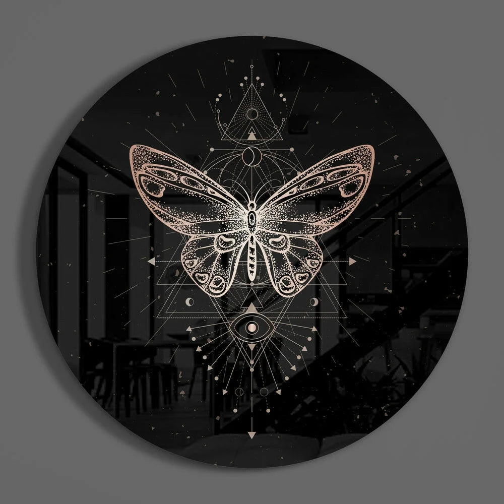 Mystical butterfly tempered glass art with rose gold design and sacred eye