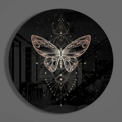 Mystical butterfly tempered glass art with rose gold design and sacred eye