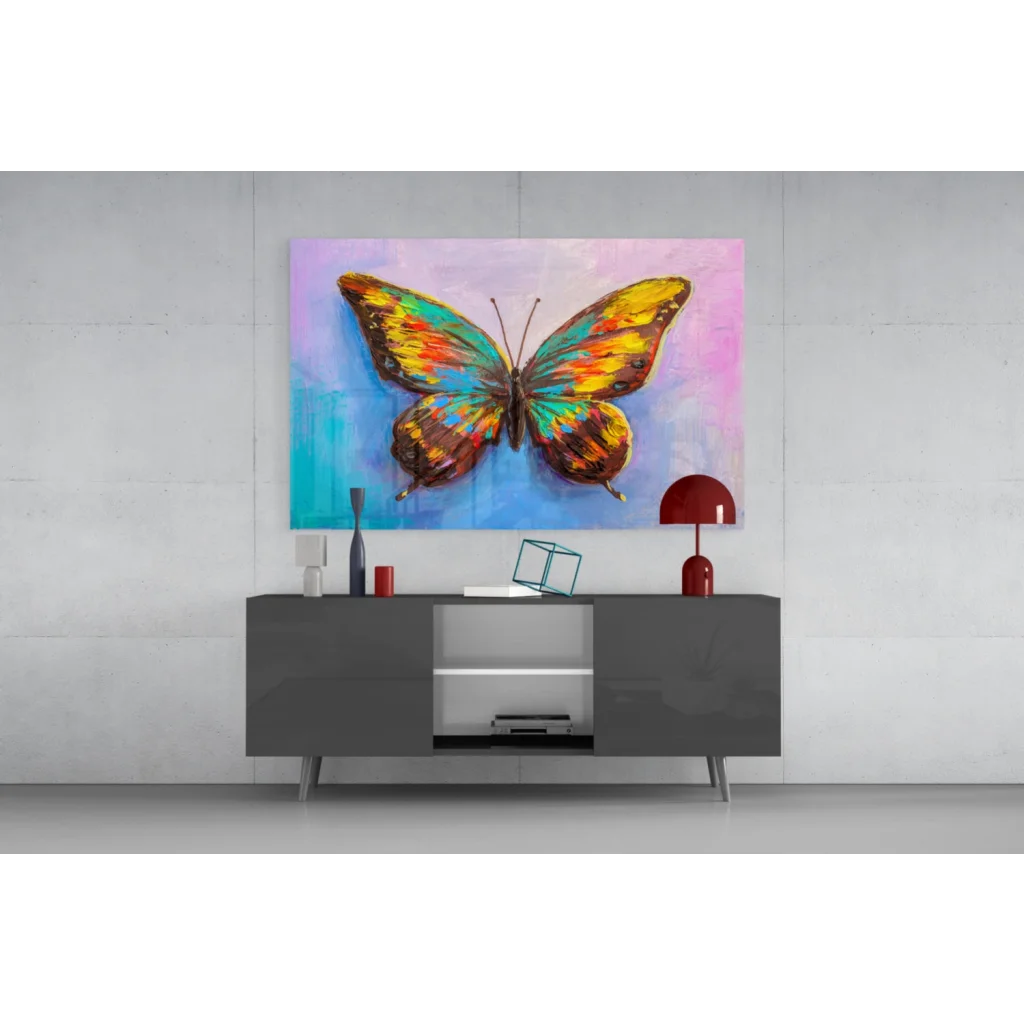 Vibrant abstract butterfly wall art canvas with colorful iridescent wings