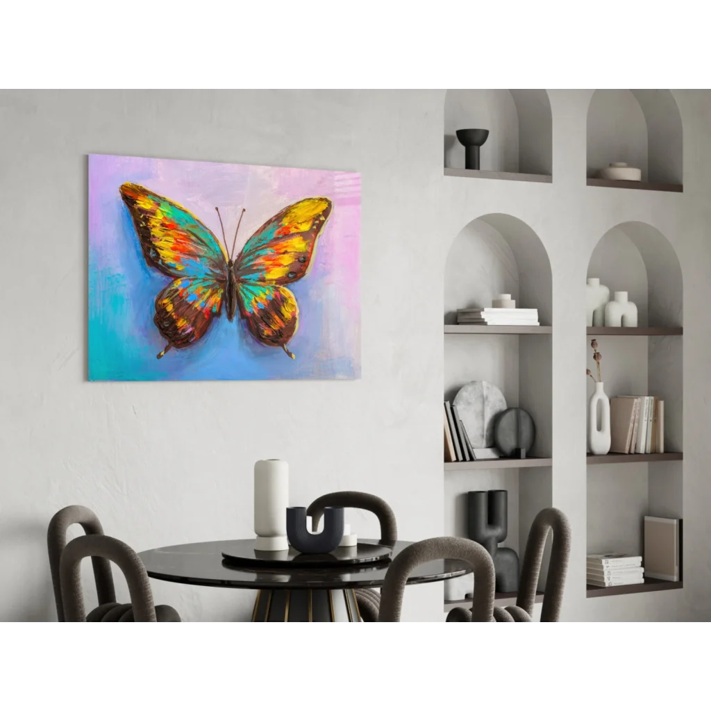 Vibrant multicolored butterfly wall art canvas with iridescent wings