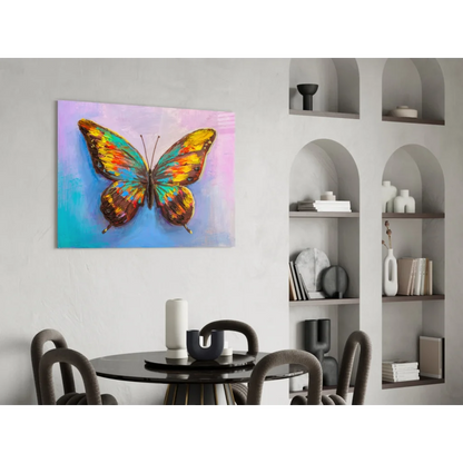 Vibrant multicolored butterfly wall art canvas with iridescent wings
