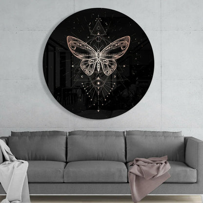 Mystical butterfly tempered glass art with sacred eye in vibrant colors