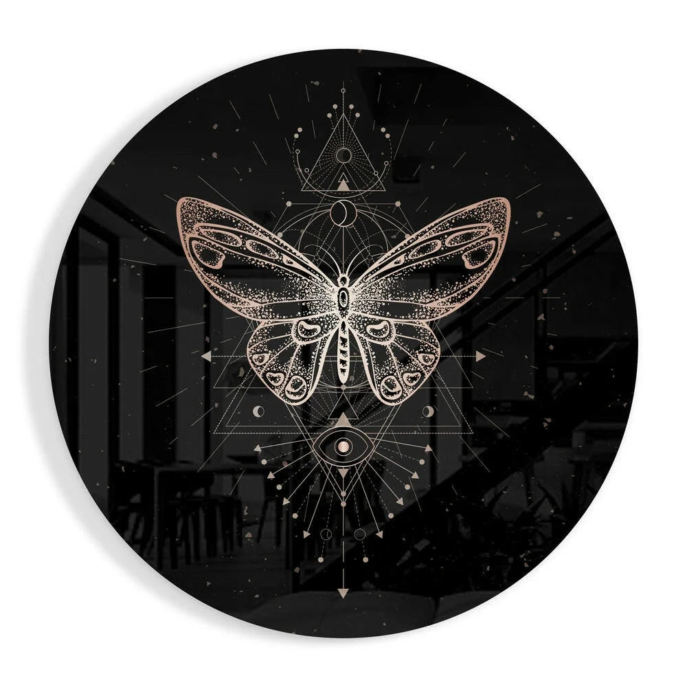 Mystical butterfly tempered glass art with rose gold eye design