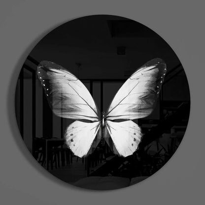 Stunning black-and-white butterfly tempered glass art with wing details