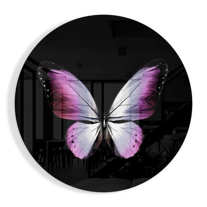 Stunning pink butterfly tempered glass art wall clock in vibrant colors