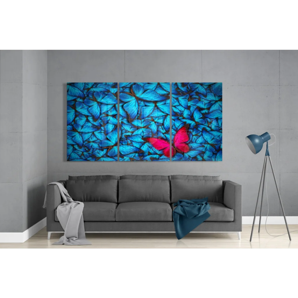 Vibrant pink butterfly insigne glass art triptych canvas