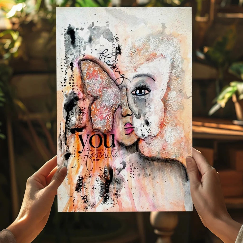 Abstract butterfly woman canvas art print in pink beige tones for modern homes