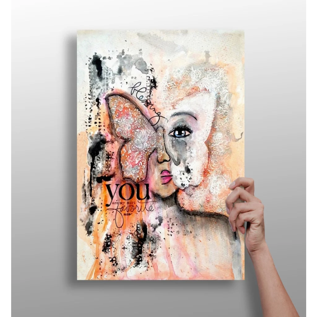 Butterfly Woman abstract canvas art print in pastel hues with textured wings