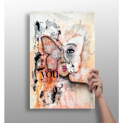 Butterfly Woman abstract canvas art print in pastel hues with textured wings