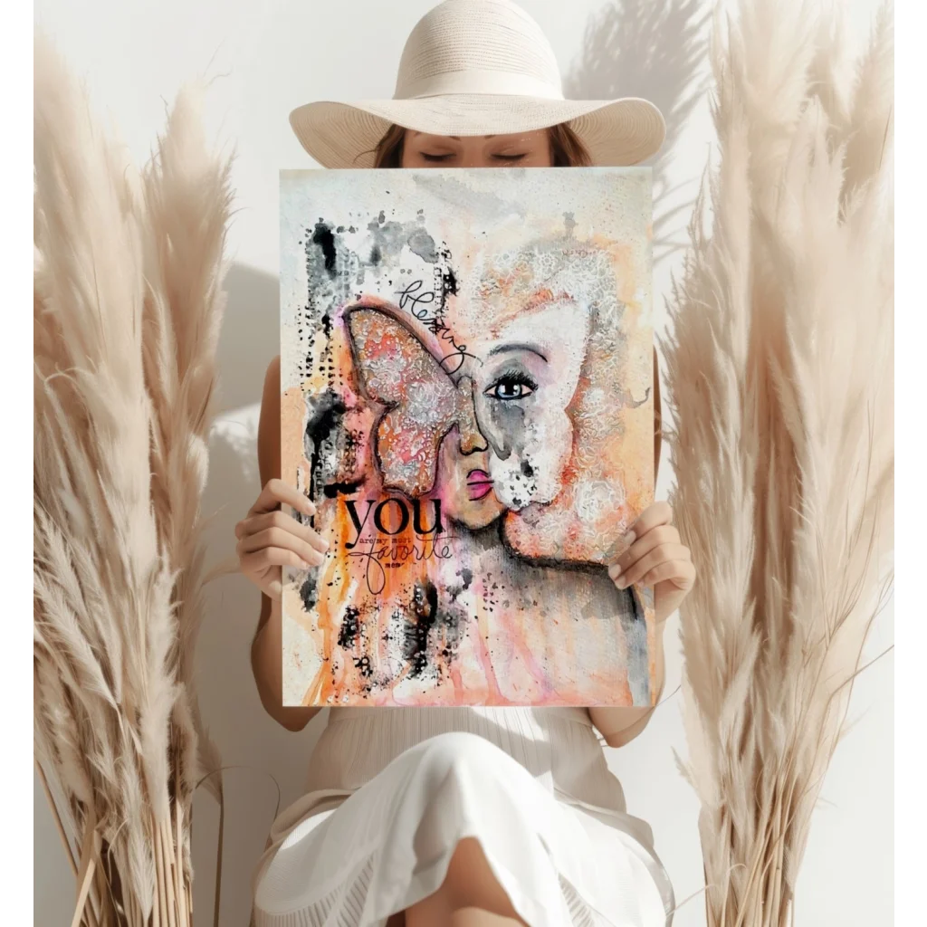 Butterfly Woman abstract canvas art print in pastel hues with textured details