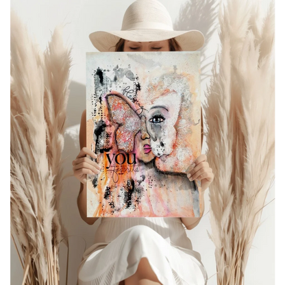 Butterfly Woman abstract canvas art print in pastel hues with textured details
