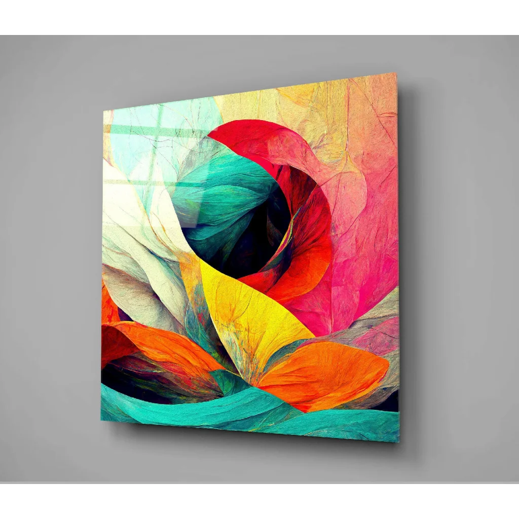 Swirling Petals Abstract Glass Wall Art in Bold Vibrant Colors | Glass Wall Art Print | vintageantiquesgifts.com