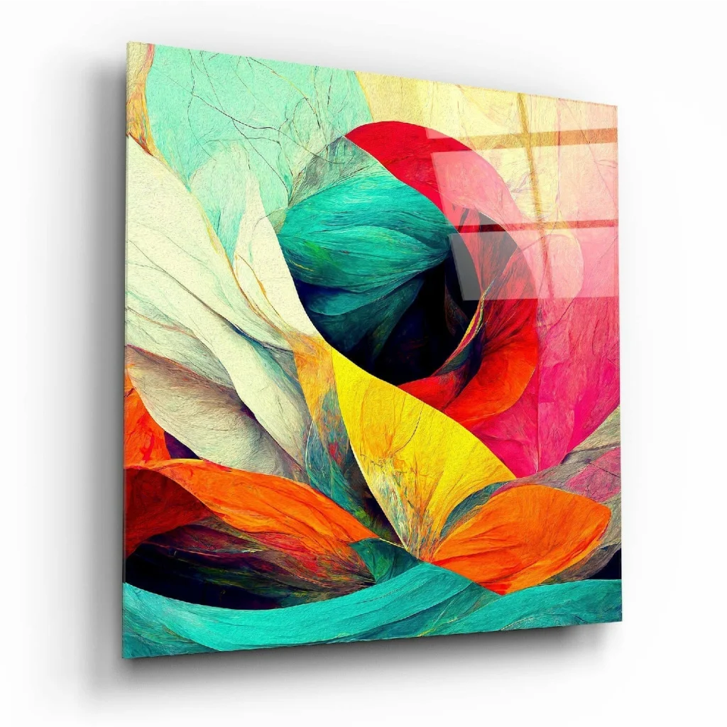 Swirling Petals Abstract Glass Wall Art in Bold Vibrant Colors | Insigneart USA | vintageantiquesgifts.com