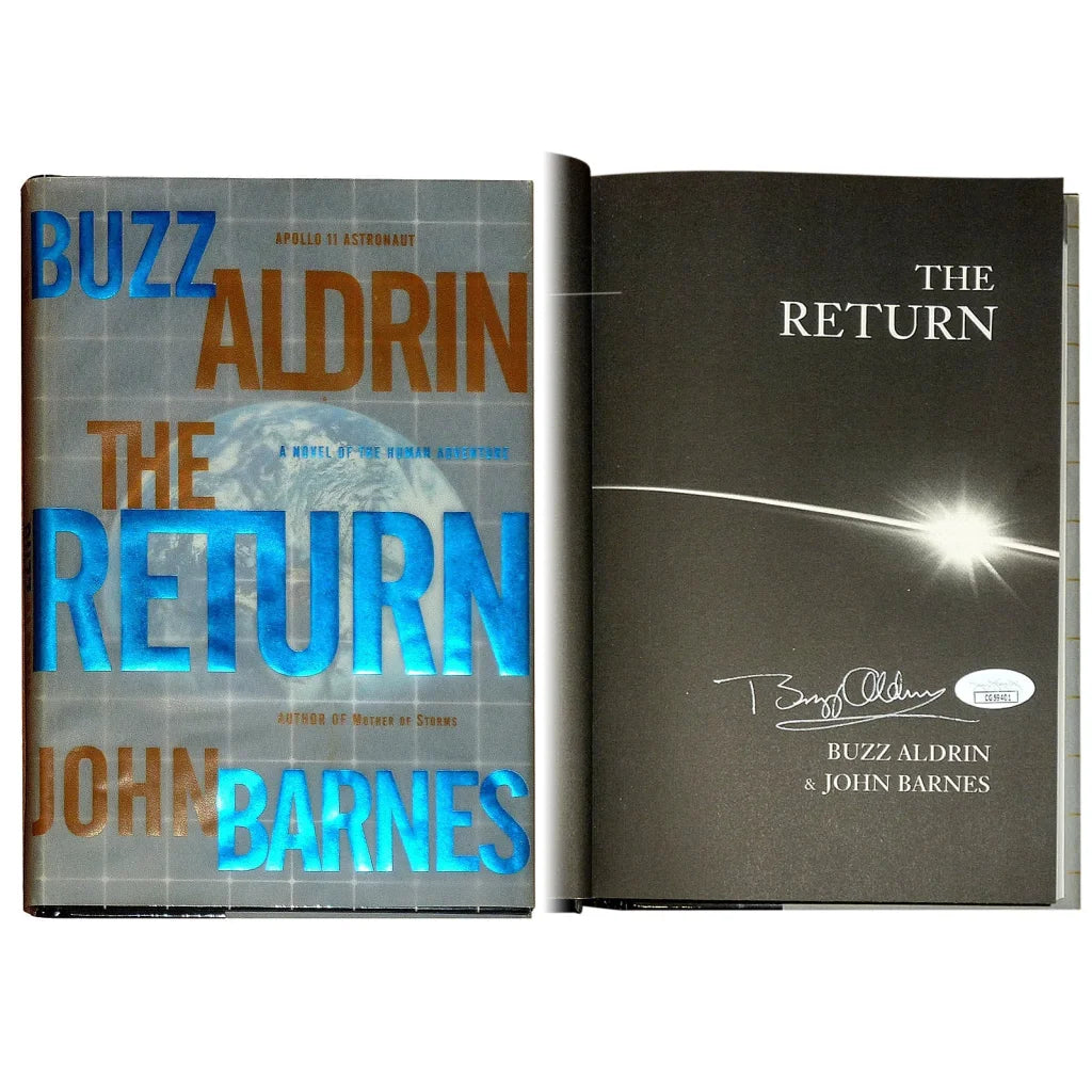 Buzz Aldrin autographed Return book with blue orange grid cover
