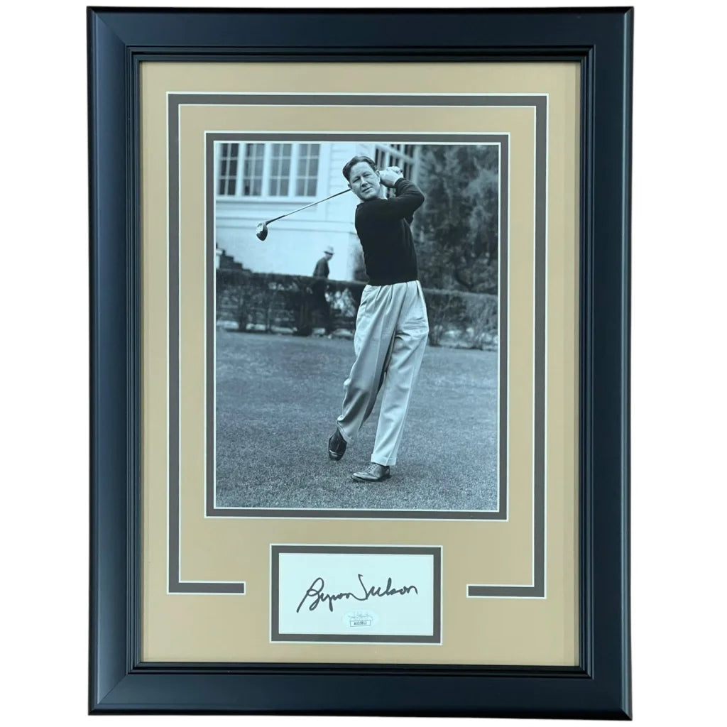Byron Nelson autographed golf action photo in black frame JSA