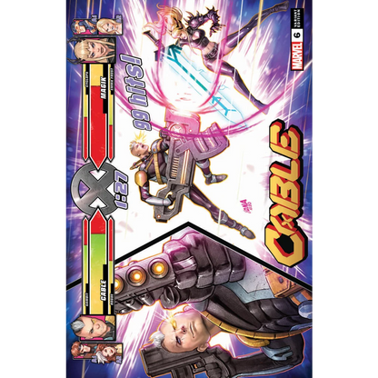 Epic comic book cover with two characters fighting, one with a gun and one with a sword