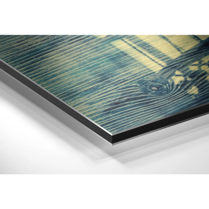 Stunning brushed aluminium dibond wall art print with teal wood grain