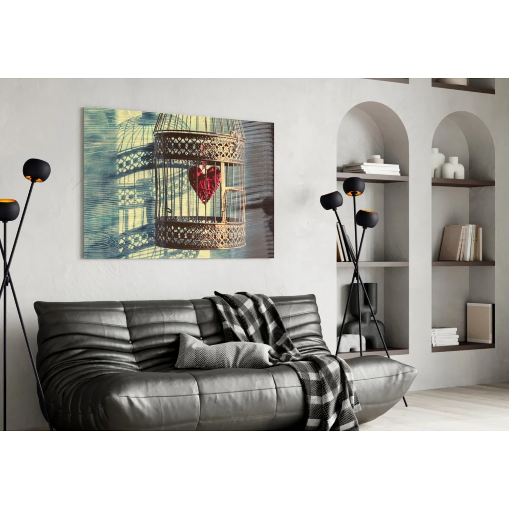 Vintage Birdcage Heart Canvas Wall Art Print | Contemporary Home Wall Art | vintageantiquesgifts.com