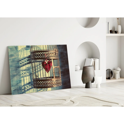 Vintage Birdcage Heart Canvas Wall Art Print | Modern Wall Art Decor | vintageantiquesgifts.com