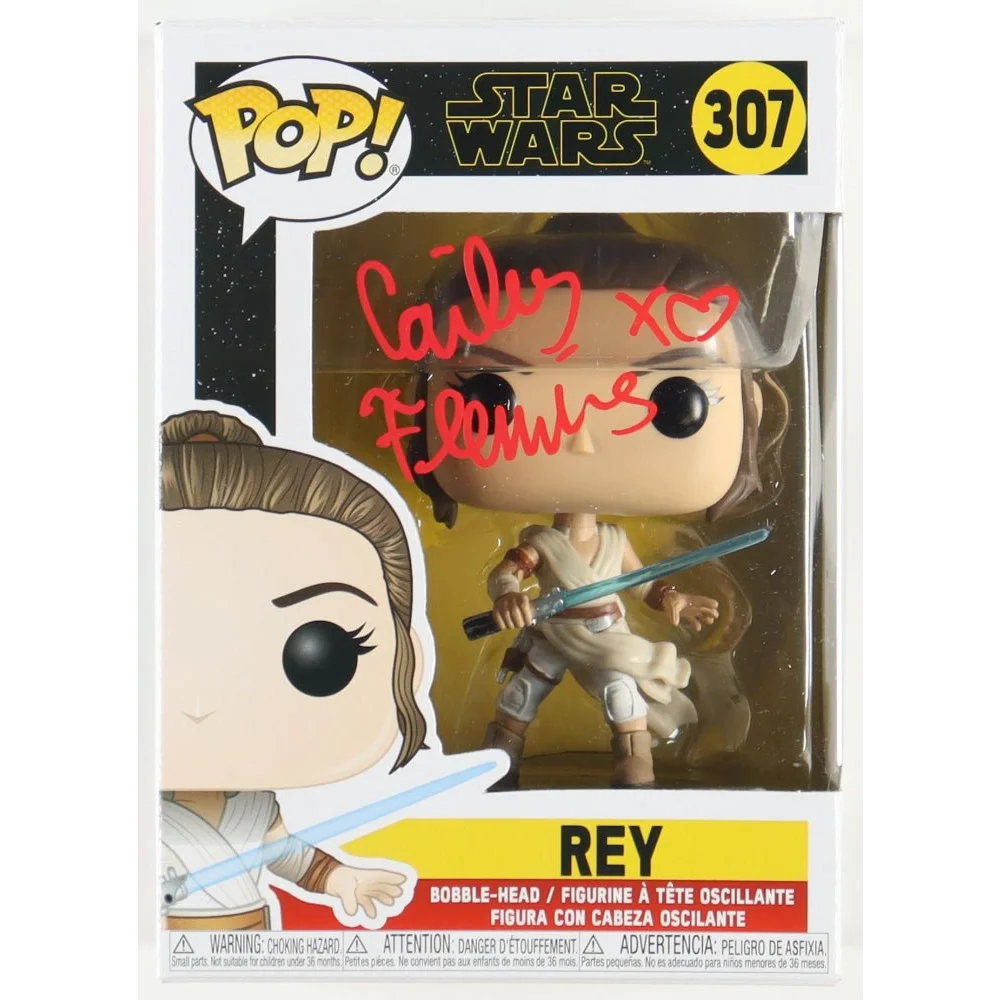 Funko Pop Star Wars Rey bobble-head with Cailey Fleming autograph and heart drawing