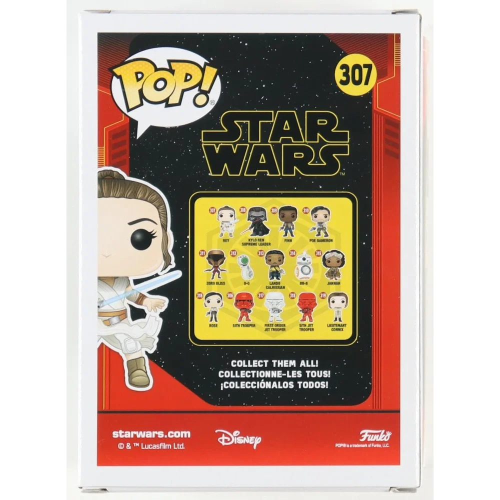 Star Wars Funko Pop of Rey with lightsaber featuring Cailey Fleming signature artwork