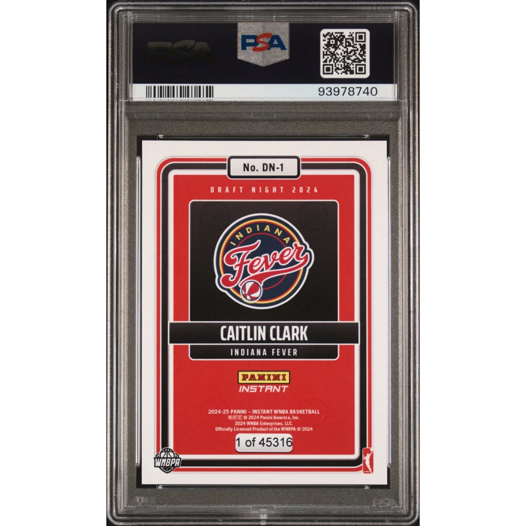 Panini Instant Caitlin Clark basketball rookie card for Indiana Fever Draft Night
