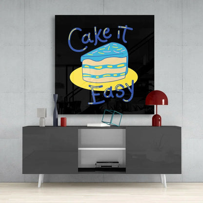 Vibrant cake it easy glass wall art with neon blue frosting slice