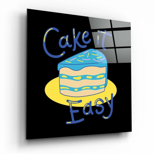 Colorful blue frosted cake slice in glass wall art design
