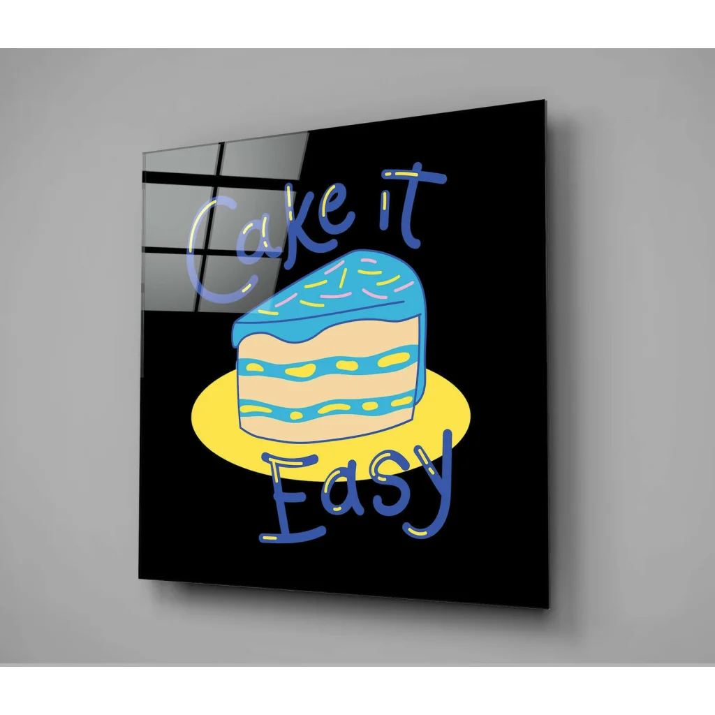 Cake It Easy glass wall art with colorful frosted cake slice