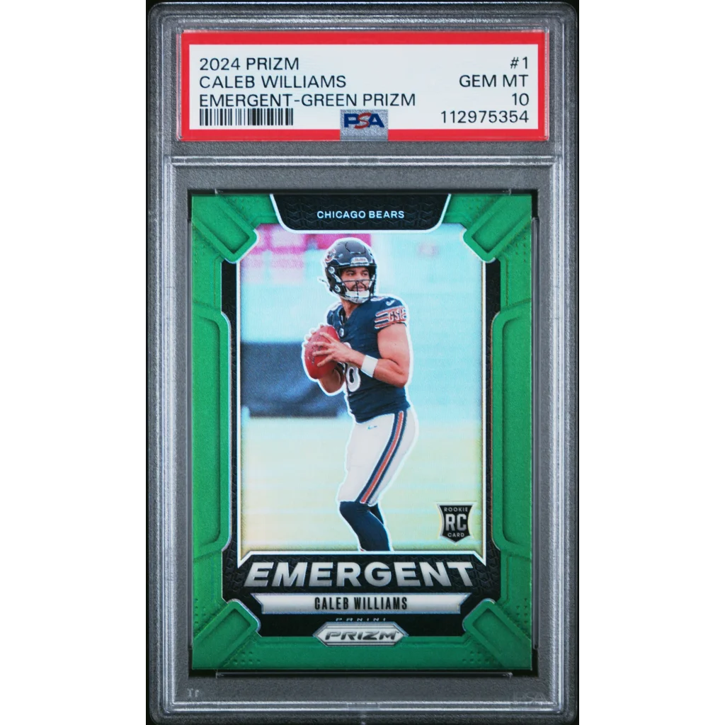 Caleb Williams 2024 Prizm Emergent Green PSA Gem MT 10 card