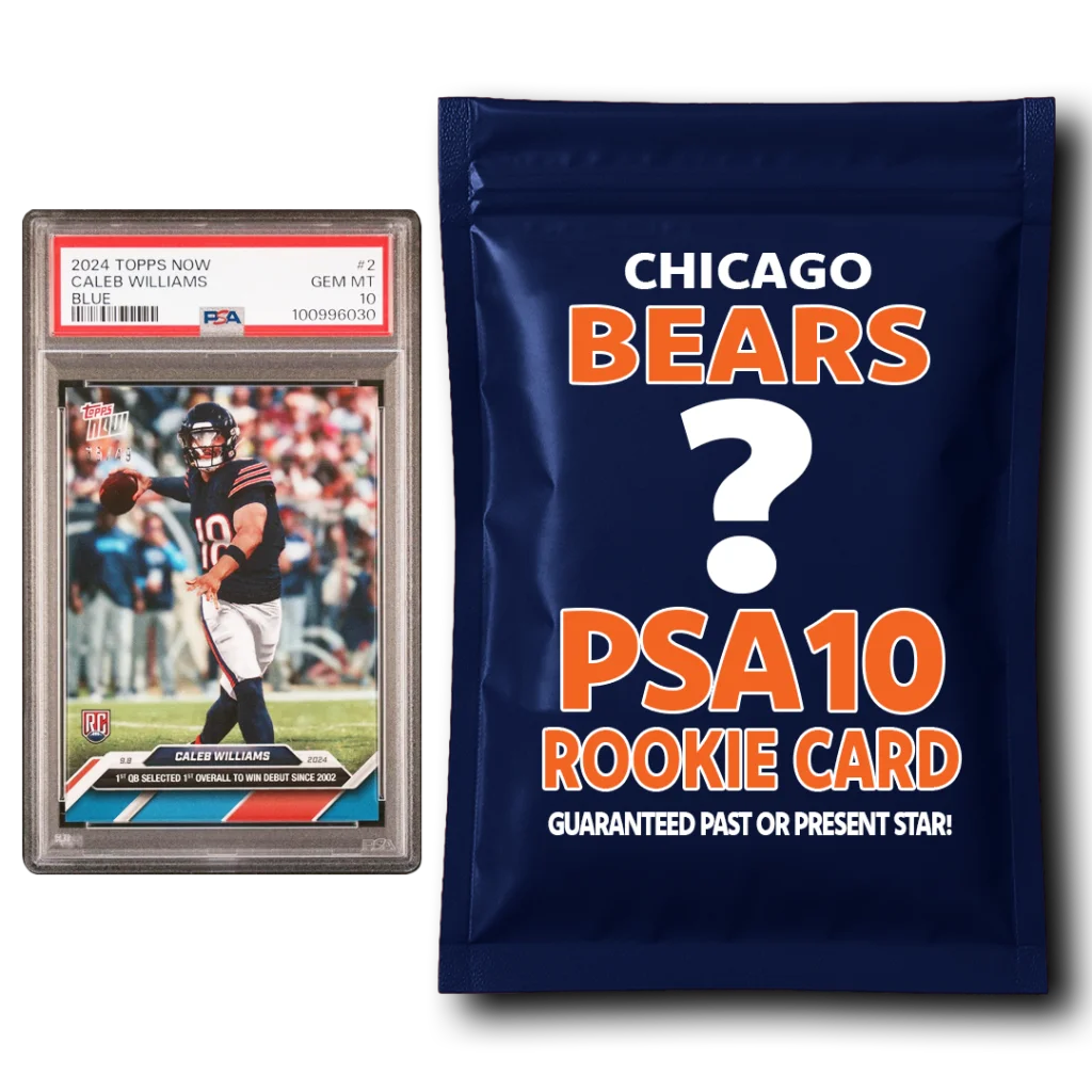 Caleb Williams rookie card and mystery pack with PSA 10 Chicago Bears rookie card
