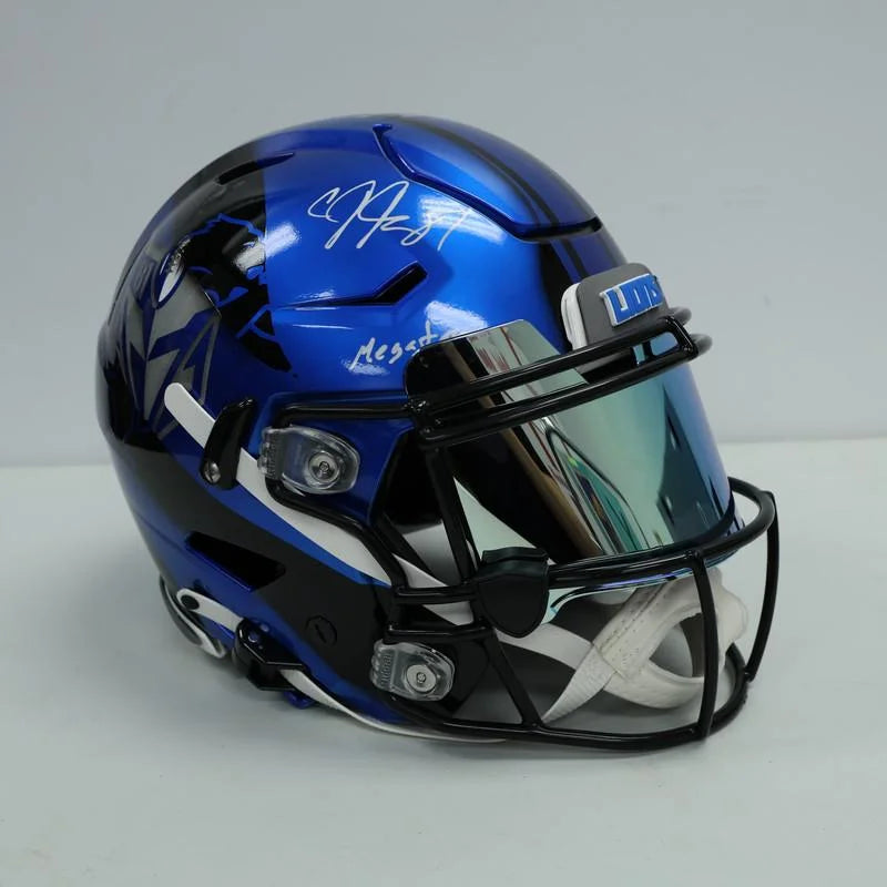 Calvin Johnson autographed Lions Speedflex helmet with Megatron inscription