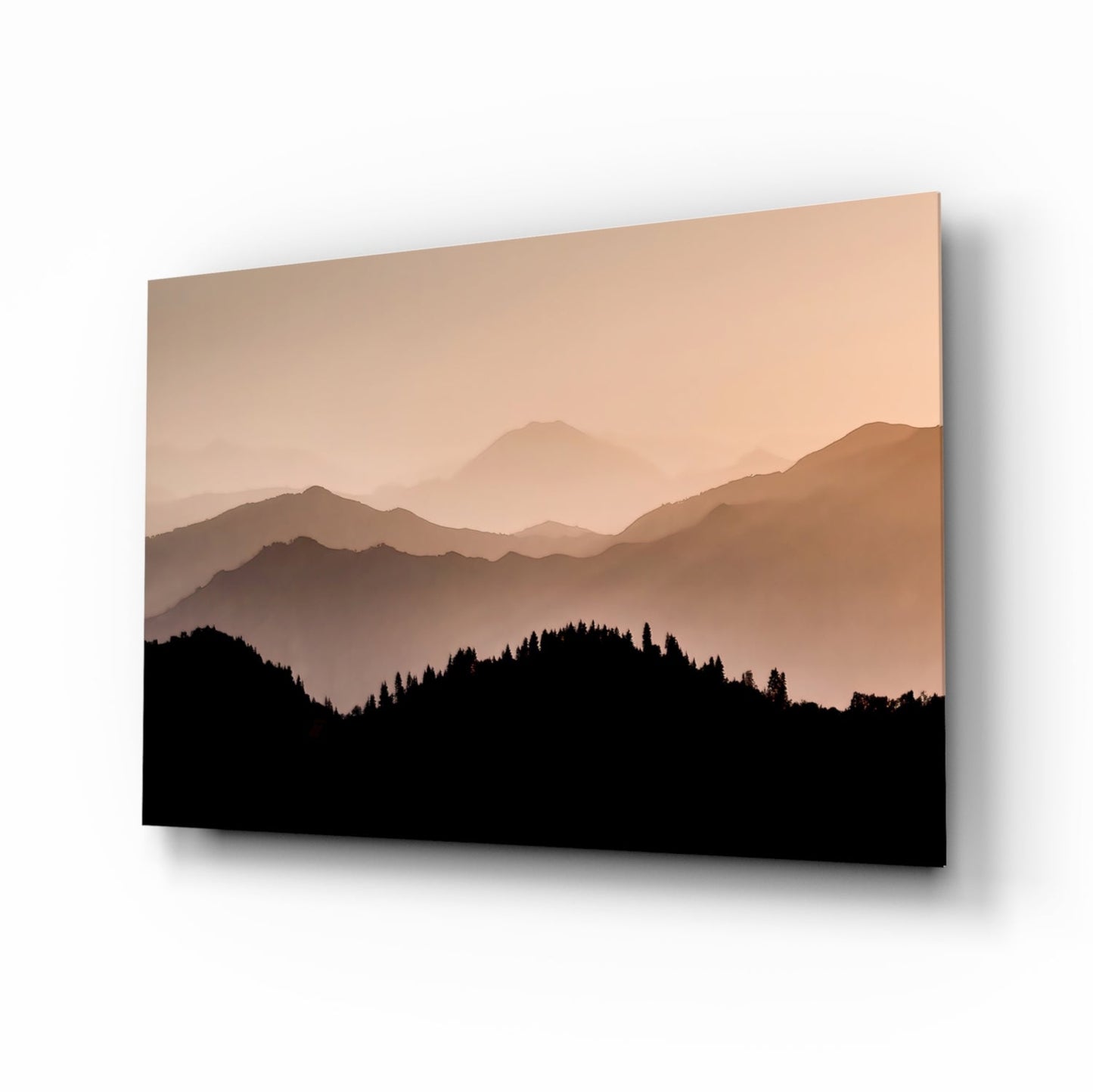 Sepia Layered Ridges and Pine Forest Glass Wall Art
