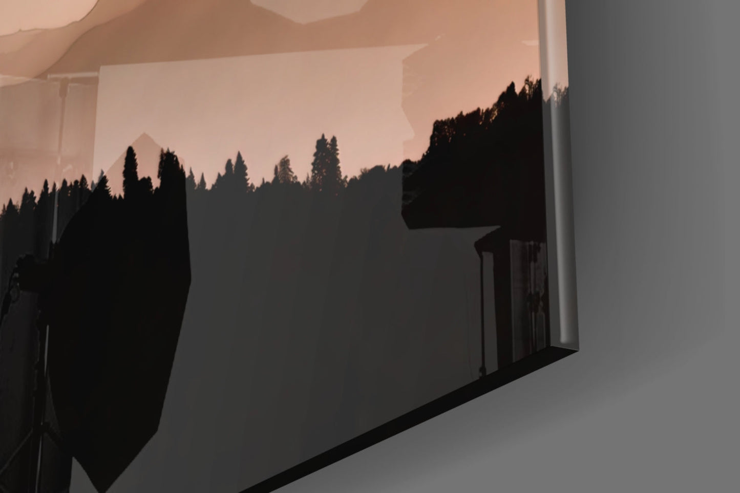 Sepia Layered Ridges and Pine Forest Glass Wall Art