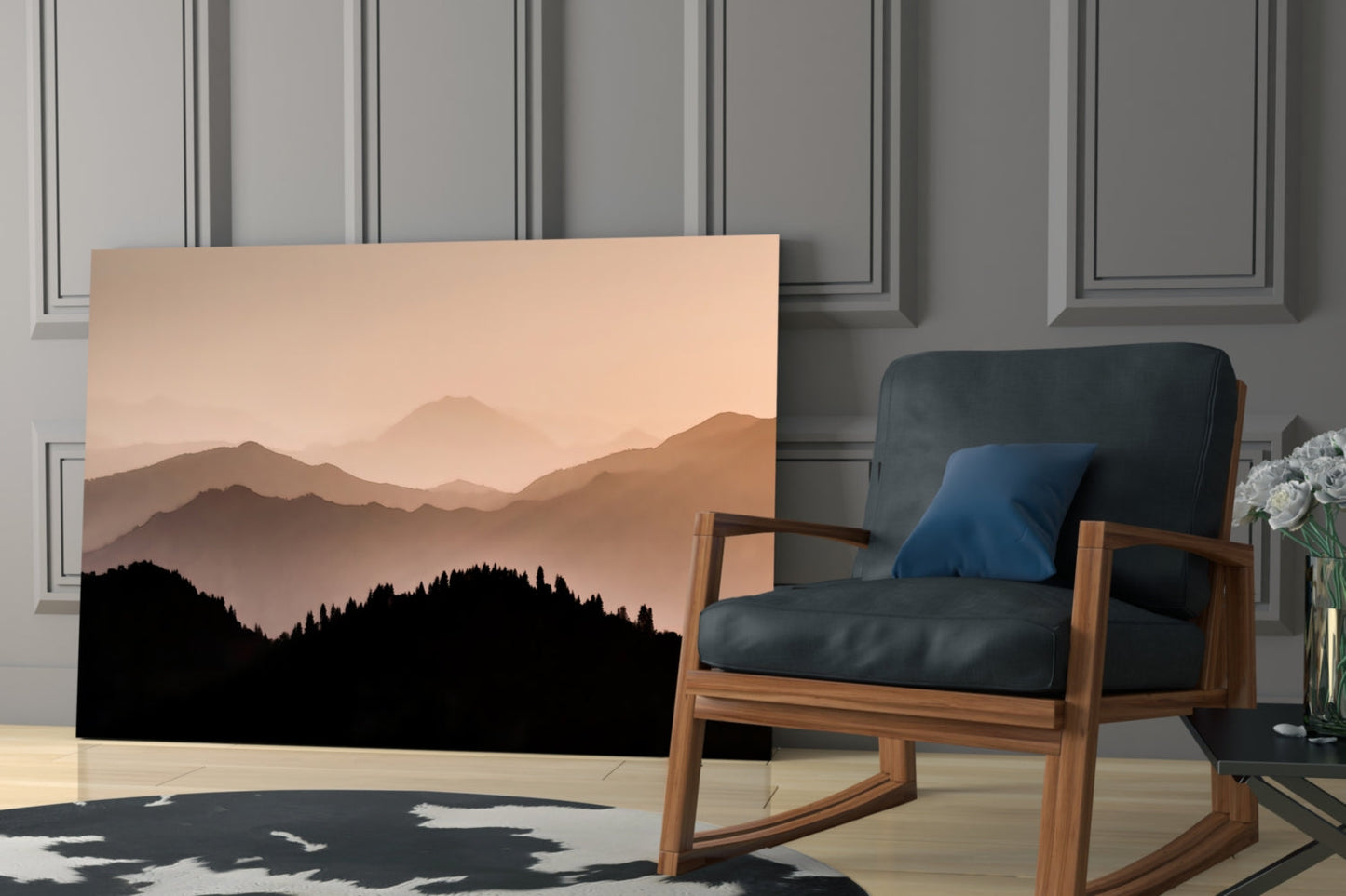 Sepia Layered Ridges and Pine Forest Glass Wall Art