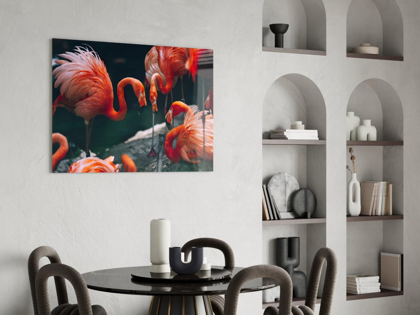 Tropical Foliage Pink Flamingo Flock Glass Wall Art
