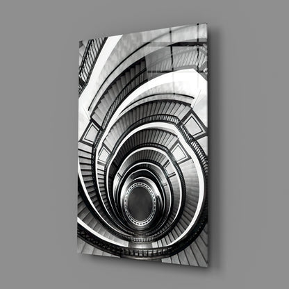 Monochrome Spiral Staircase From Above Glass Wall Art