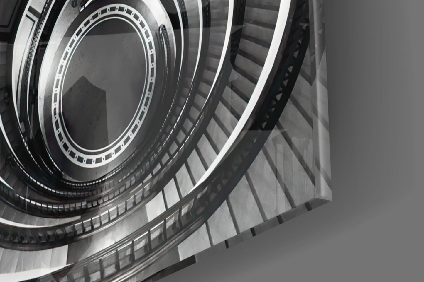 Monochrome Spiral Staircase From Above Glass Wall Art