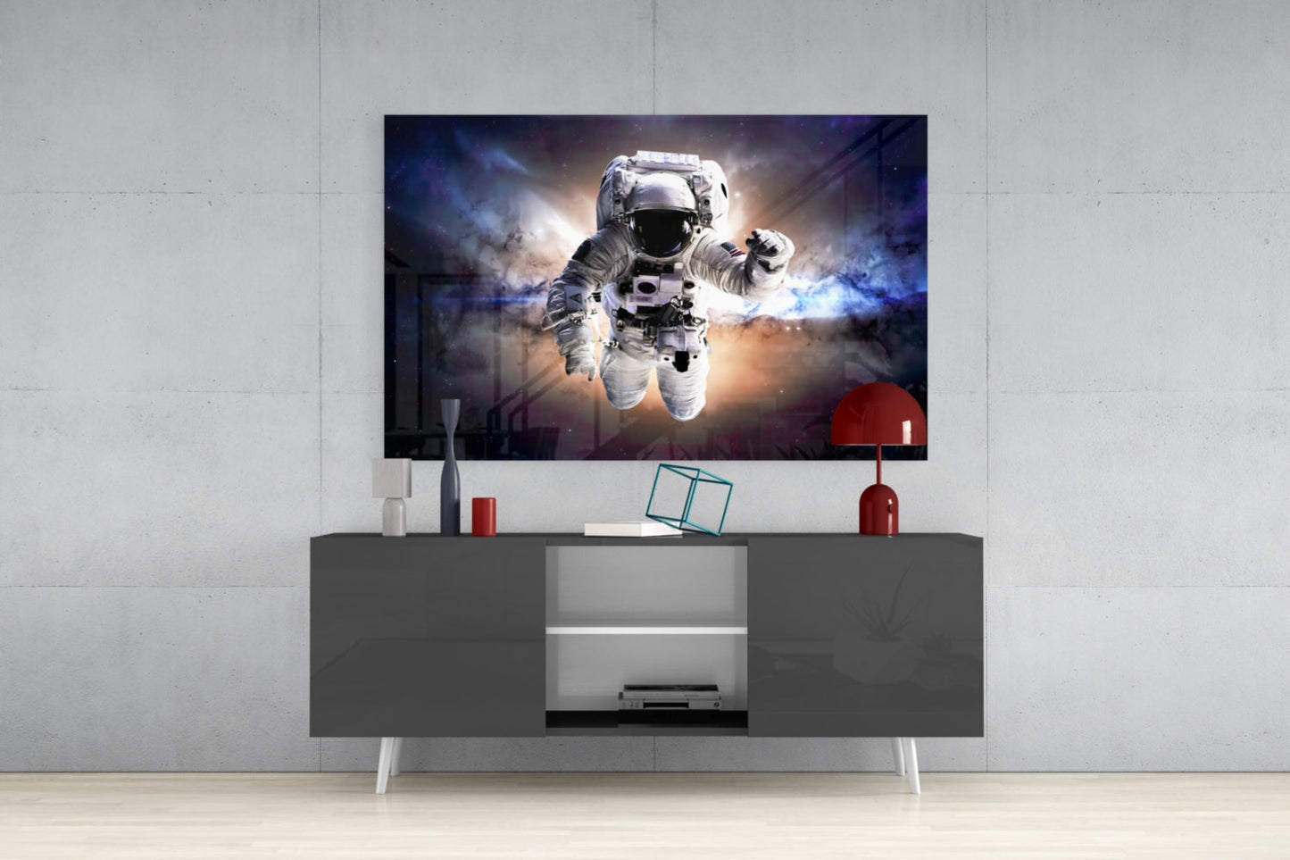 Warm Nebula Floating Astronaut Glass Wall Art
