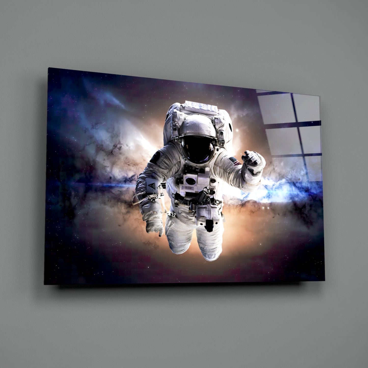 Warm Nebula Floating Astronaut Glass Wall Art