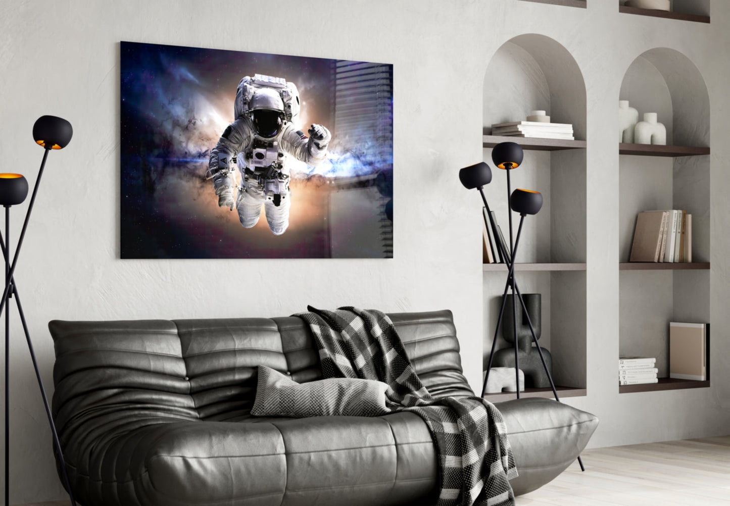Warm Nebula Floating Astronaut Glass Wall Art