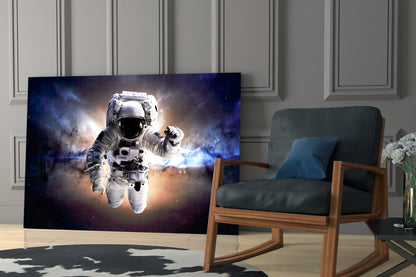 Warm Nebula Floating Astronaut Glass Wall Art