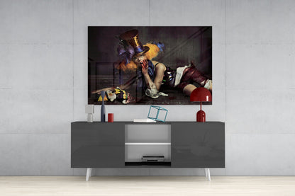 Reclining Circus Jester Woman Glass Wall Art