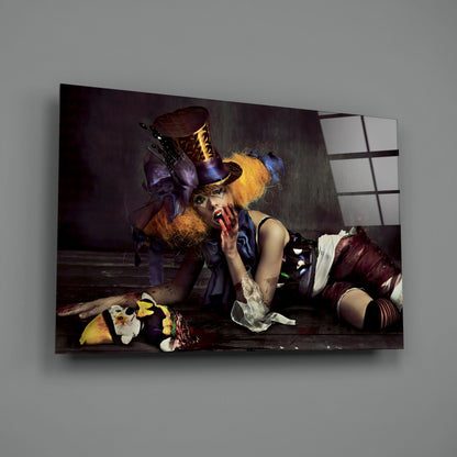 Reclining Circus Jester Woman Glass Wall Art