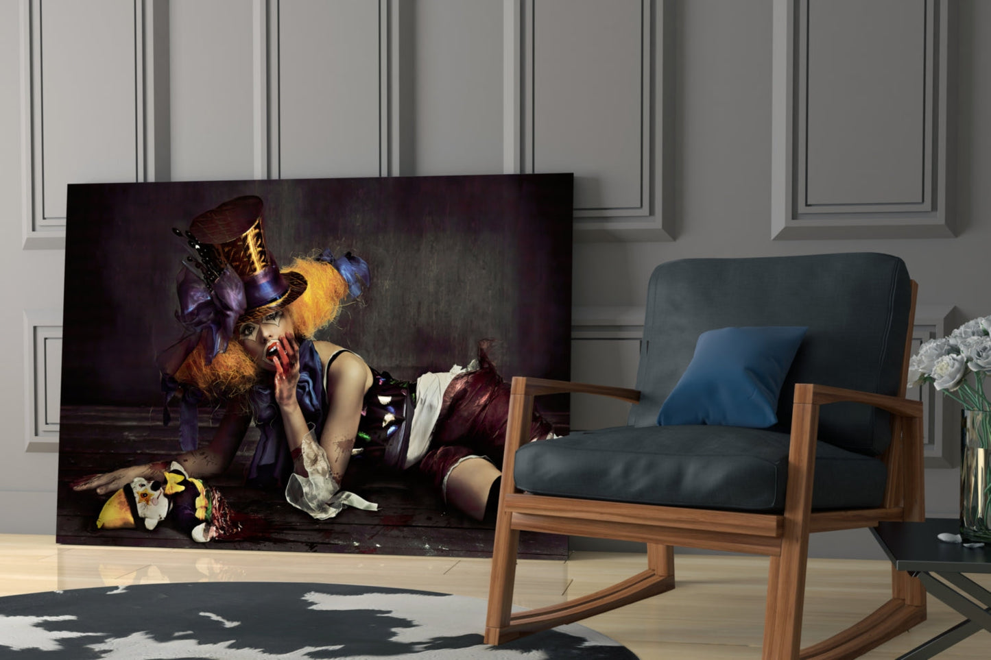 Reclining Circus Jester Woman Glass Wall Art