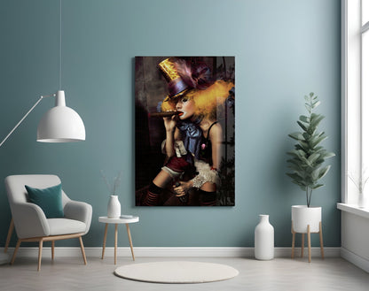Top Hat Jester Woman With Cigar Glass Wall Art