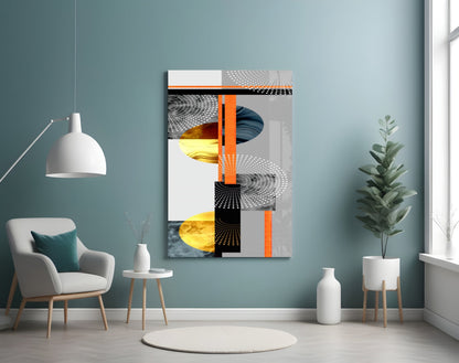 Orange Gold Geometric Circles Glass Wall Art